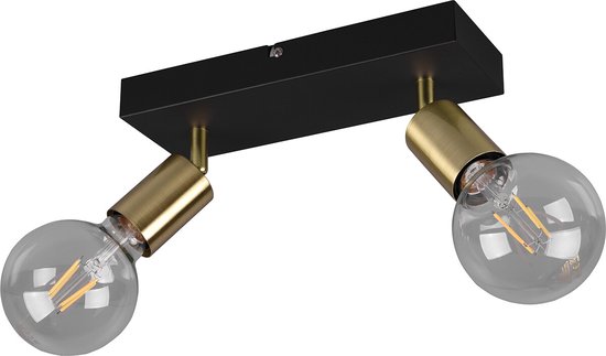 LED Plafondspot - Torna Zuncka - E27 Fitting - 2-lichts - Rechthoek - Mat Zwart/Goud - Aluminium