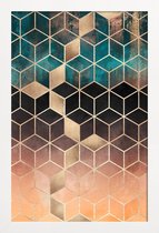 JUNIQE - Poster in houten lijst Ombre Dream Cubes -30x45 /Oranje &