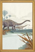 JUNIQE - Poster met houten lijst Diplodocus illustratie -40x60 /Bruin