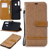 Kleuraanpassing Denim Texture Leather Case voor Xiaomi Redmi 7, met houder & kaartsleuven & portemonnee & lanyard (bruin)