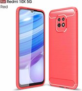 Voor Xiaomi Redmi 10X 5G geborstelde textuur Koolstofvezel schokbestendig TPU-hoesje (rood)