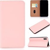 Voor iphone xs max effen kleur mat magnetische horizontale flip lederen tas met kaartsleuven en houder (roze)