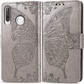 Butterfly Love Flowers Embossing Horizontale Flip Leather Case voor Huawei P30 Lite / Nova 4e, met houder & kaartsleuven & portemonnee & lanyard (grijs)