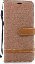 Kleurafstemming Denim Texture Leather Case voor Galaxy J4 +, met houder & kaartsleuven & portemonnee & lanyard (bruin)