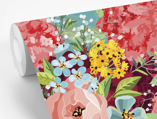 Papier peint photo peint vinyle - Une illustration de design floral coloré largeur 240 cm x hauteur 240 cm - Tirage photo sur papier peint (disponible en 7 tailles)