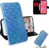 Voor Huawei Y7 Prime 2019 effen kleur kleurrijke magnetische gesp horizontale flip pu lederen case met houder & kaartsleuven & portemonnee & lanyard (blauw)