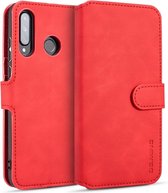 DG.MING Retro Oil Side Horizontal Flip Case met houder & kaartsleuven & portemonnee voor Huawei P30 Lite (rood)
