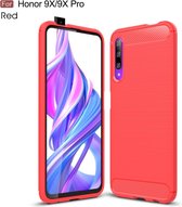 Brushed Texture Carbon Fiber TPU Case voor Huawei Honor 9X / 9X Pro (Rood)