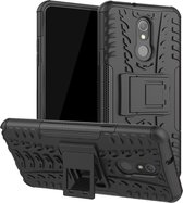 Tire Texture TPU + PC Shockproof Case voor LG Q Stylo 5, met houder (zwart)