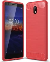 Geborsteld textuur koolstofvezel schokbestendig TPU-hoesje voor Nokia 3.1 (rood)
