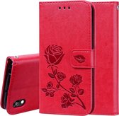 Rose reliëf horizontale flip PU lederen tas voor Huawei Honor 8S / Y5 (2019), met houder en kaartsleuven en portemonnee (rood)
