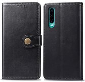 Retro effen kleur lederen gesp mobiele telefoon bescherming lederen tas met fotolijst en kaartsleuf en portemonnee en beugelfunctie voor Huawei P3 (zwart)