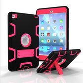 Contrasterende kleur siliconen + pc schokbestendige hoes voor iPad mini 5 / mini 4, met houder (zwart + rozerood)