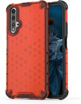 Voor Huawei Nova 5T Shockproof Honeycomb PC + TPU Case (rood)
