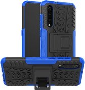 Tire Texture TPU + PC schokbestendige telefoonhoes voor Xiaomi Mi 9, met houder (blauw)