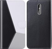 Voor Nokia 3.2 Tricolor stiksels Horizontale Flip TPU + PU lederen tas met houder & kaartsleuven & portemonnee (zwart)