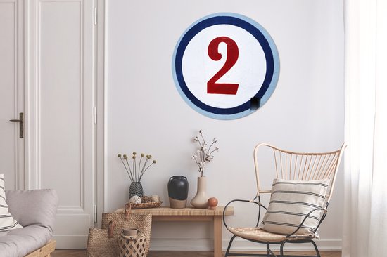 numéro deux rouge dans un cercle blanc Cercle mural aluminium ⌀ 90 cm - impression photo sur cercle mural / cercle vivant / cercle de jardin (décoration murale)