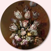 Muurcirkel ⌀ 40 cm - Hans Bollongier | Stilleven met bloemen, 1639 - Kunststof Forex - Bloemen en Planten - Rond Schilderij - Wandcirkel - Wanddecoratie