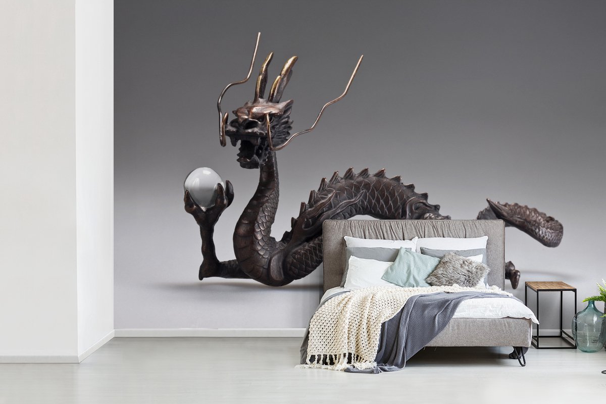Behang - Fotobehang Chinese draak - Breedte 450 cm x hoogte 300 cm