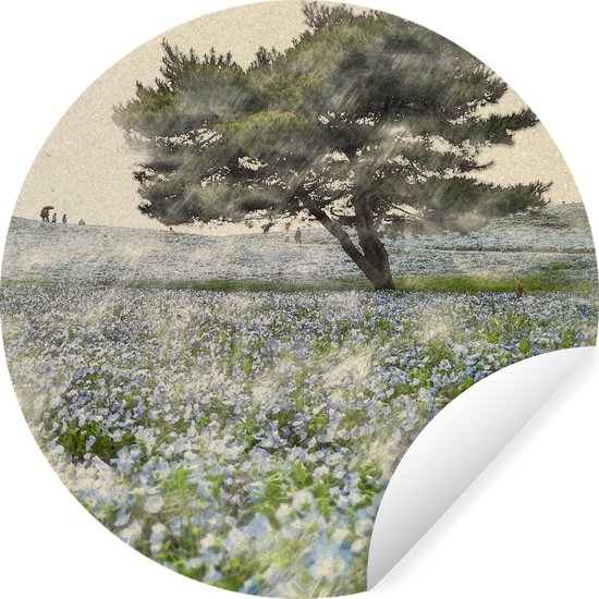 Fleurs peintes sur un champ Sticker mural cercle mural 50x50 cm / cercle papier peint / cercle mural / cercle vivant - autocollant & découpe ronde