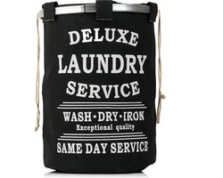 Wasmand 50L - Rond - Tekst Deluxe Laundry Service -> Same Day Service- Badkamer - Wasmand afsluitbaar - Waszak - Zwart