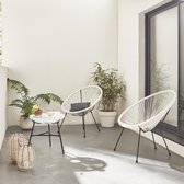 Set van 2 ei-vormige stoelen ACAPULCO met bijzettafel -Wit - Stoelen 4 poten design retro, met lage tafel, plastic koorden
