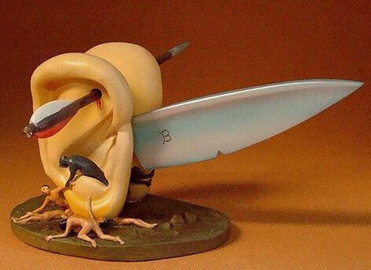 Oren met mes - Jeroen bosch beeldje - Kunststof met doosje - Hoogte 9 cm