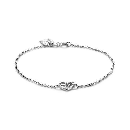 Bracelet Twice As Nice en argent, cœur et infini, zircone 19 cm