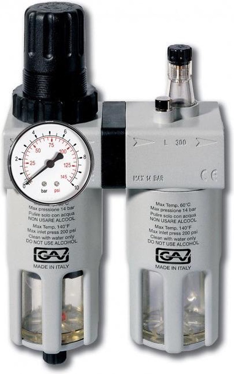 Luchtverzorgingsunit (Filter drukregelaar + olienevelaar / waterafscheider) - 1/4 (FRL180)