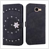 Voor Galaxy J4 Plus Pressed Printing Sticking Drill Pattern Horizontal Flip PU Leather Case met houder & kaartsleuven & portemonnee & & lanyard (zwart)