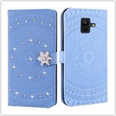 Voor Galaxy A6 2018 Geperst Afdrukken Steken Boorpatroon Horizontaal Flip PU-lederen hoes met houder & kaartsleuven & portemonnee & & lanyard (blauw)