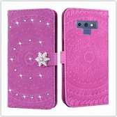 Voor Galaxy Note9 Geperst Afdrukken Steken Boorpatroon Horizontale Flip PU-lederen Case met Houder & Kaartsleuven & Portemonnee & & Lanyard (Violet)