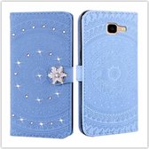 Voor Galaxy J4 Plus Pressed Printing Sticking Drill Pattern Horizontal Flip PU Leather Case met houder & kaartsleuven & portemonnee & & lanyard (blauw)