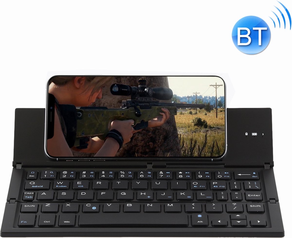 GK608 Uiterst dun opvouwbaar Bluetooth V3.0-toetsenbord, ingebouwde houder, ondersteuning voor Android / iOS / Windows-systeem (zwart)