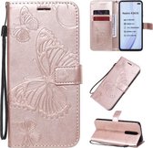 Voor Xiaomi Redmi K30 3D Vlinders Embossing Patroon Horizontale Flip Leren Case met Houder & Kaartsleuf & Portemonnee & Lanyard (Rose Goud)