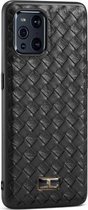 Voor OPPO Find X3 Fierre Shann Leather Texture Phone Cover Case (Geweven Zwart)