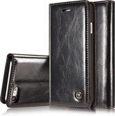 CaseMe-003 Voor iPhone SE 2020 & 8 & 7 PU + PC Business Style Crazy Horse Texture Horizontale flip lederen tas met houder & kaartsleuven & portemonnee (zwart)