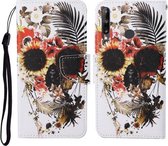 Voor Huawei P40 lite E Gekleurde Tekening Patroon Horizontale Flip Leren Case met Houder & Kaartsleuven & Portemonnee & Lanyard (Bloem Schedel)