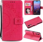 Voor Huawei P20 Totem Bloem Reliëf Horizontale Flip TPU + PU lederen tas met houder & kaartsleuven & portemonnee (rood)