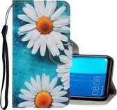 Voor Huawei Y9 2019 3D Gekleurde Tekening Horizontale Flip PU Lederen Case met Houder & Kaartsleuven & Portemonnee (chrysant)