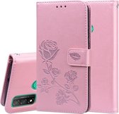 Voor Huawei P Smart 2020 Rose Reliëf Horizontale Flip PU lederen hoes met houder & kaartsleuven & portemonnee (rose goud)