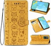 Voor Huawei Honor 30S Mooie Kat en Hond Embossing Patroon Horizontale Flip Leren Case, met Houder & Kaartsleuven & Portemonnee & Cartoon Sluiting & Lanyard (Geel)