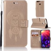 Windgong Uil Embossing Patroon Horizontale Flip Leren Case met Houder & Kaartsleuven & Portemonnee Voor Huawei Honor View 20 (Goud)