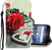Voor Nokia 3.2 3D Gekleurde Tekening Horizontale Flip PU Lederen Case met Houder & Kaartsleuven & Portemonnee (Rode Roos)