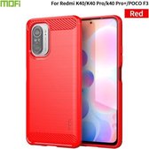Voor Geschikt voor Xiaomi Redmi K40 / K40 Pro / K40 Pro + / Poco F3 MOFI Gentleness-serie Geborstelde textuur Koolstofvezel Zachte TPU-hoes (rood)
