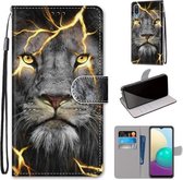 Voor Samsung Galaxy A02 / M02 Gekleurde Tekening Cross Textuur Horizontale Flip PU Lederen Case met Houder & Kaartsleuven & Portemonnee & Lanyard (Fission Lion)