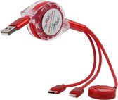 3 in 1 8-pins + Type-C / USB-C + magnetische oplaadbasis Multifunctionele telescopische oplaadkabel, lengte: 1 m (rood)