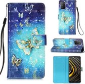 Voor Xiaomi Poco M3 / Note 9 4G / Redmi 9 Power 3D-schilderij Horizontale flip lederen tas met houder & kaartsleuf & portemonnee & lanyard (gouden vlinder)