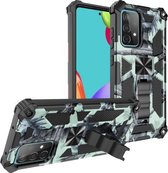 Voor Samsung Galaxy A52 4G / 5G camouflage pantser schokbestendig TPU + pc magnetische beschermhoes met houder (mintgroen)
