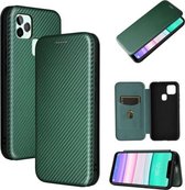 Voor Oukitel C22 koolstofvezel textuur magnetische horizontale flip TPU + pc + PU lederen tas met kaartsleuf (groen)